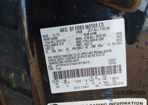 2013 Ford F-150 Lariat from USA, damaged, VIN 1FTFW1CF9DFA73613